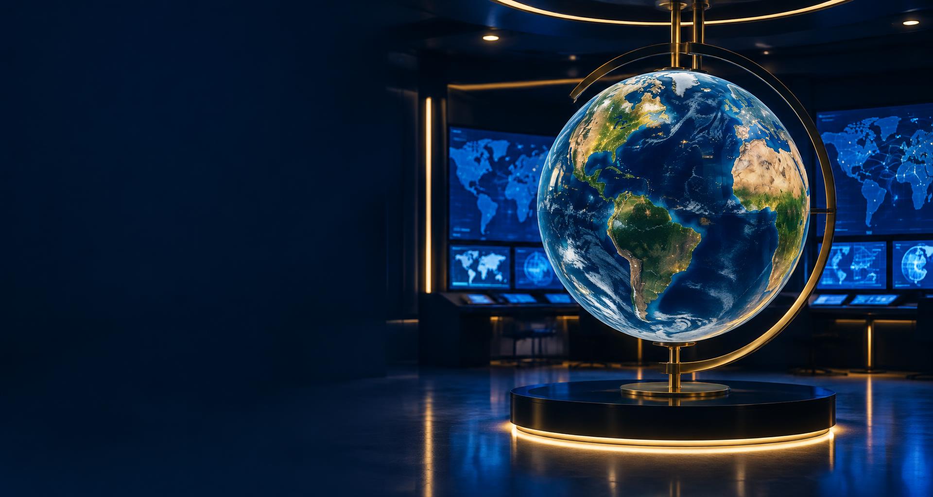 Globo terrestre em uma sala de monitoramento global
